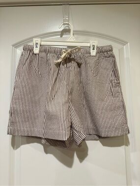 High-Waist Striped Drawstring Women’s Shorts - Brown/White